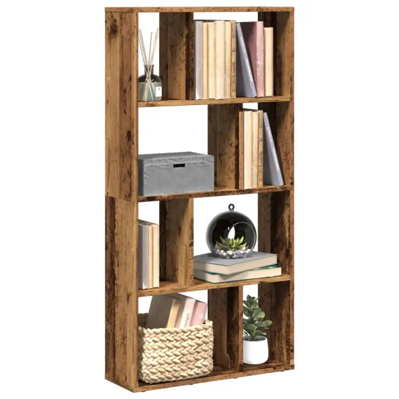 Moderne boekenkast van bewerkt hout met geometrisch design - Oud hout / 1 / 60 cm - Boekenkasten