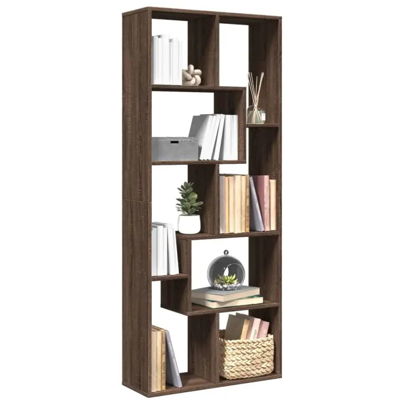 Moderne boekenkast van bewerkt hout met geometrisch ontwerp - bruin eikenkleur / 1 - Boekenkasten