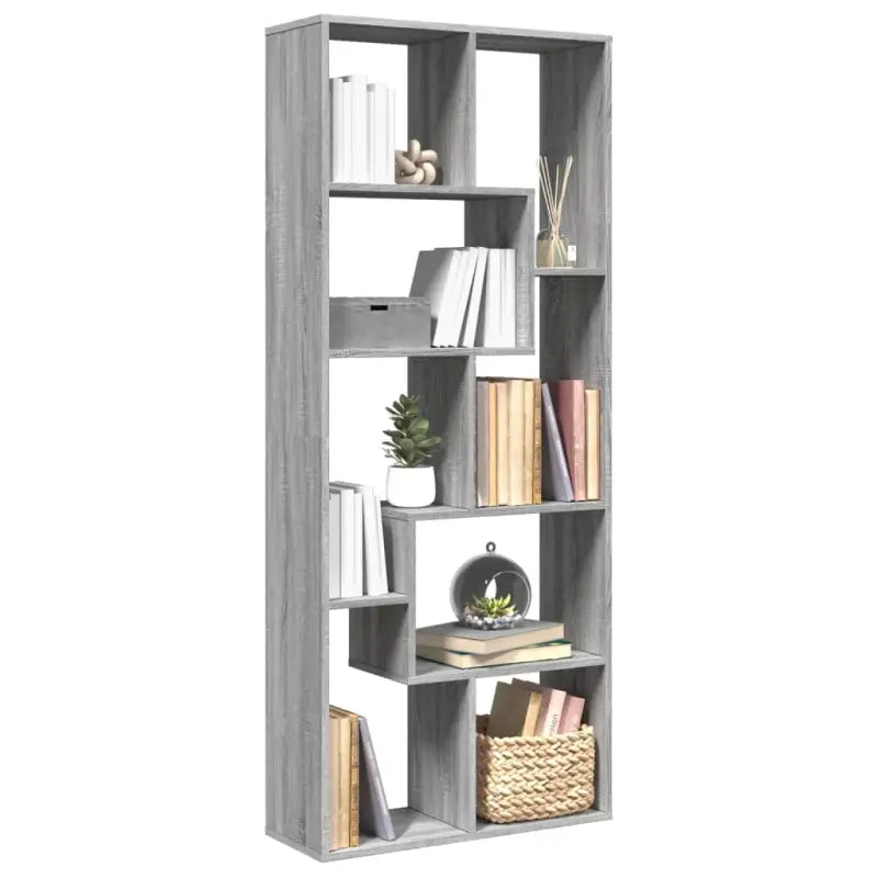 Moderne boekenkast van bewerkt hout met geometrisch ontwerp - Grijs sonoma / 1 - Boekenkasten