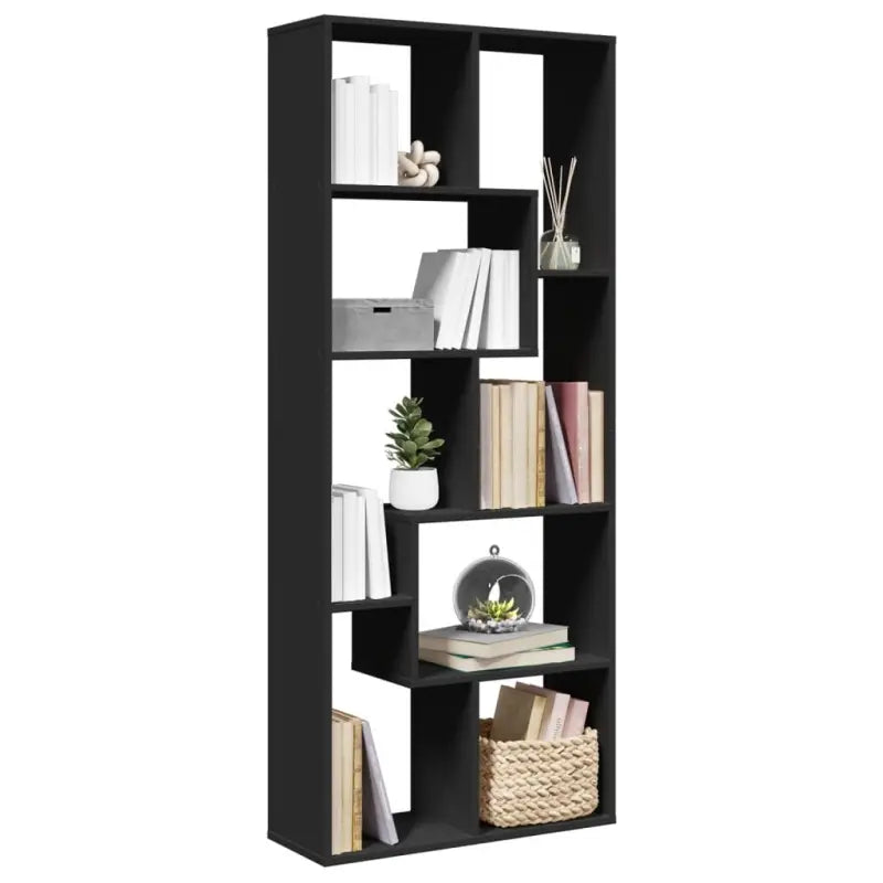 Moderne boekenkast van bewerkt hout met geometrisch ontwerp - Zwart / 1 - Boekenkasten