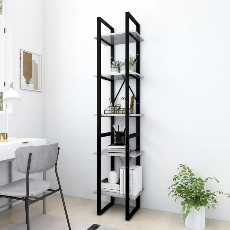 Moderne boekenkast van bewerkt hout met metalen frame inclusief levering bevat - Betongrijs / 1 / 40 cm - Boekenkasten