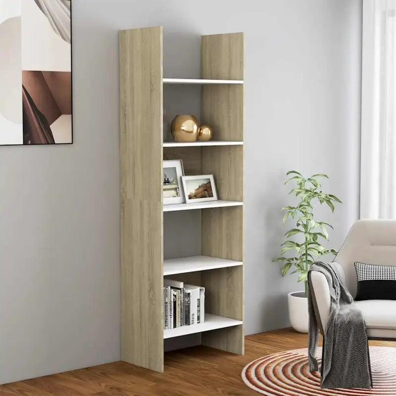Moderne boekenkast van bewerkt hout voor een stijlvolle uitstraling - Wit en sonoma eiken / 1 - Boekenkasten