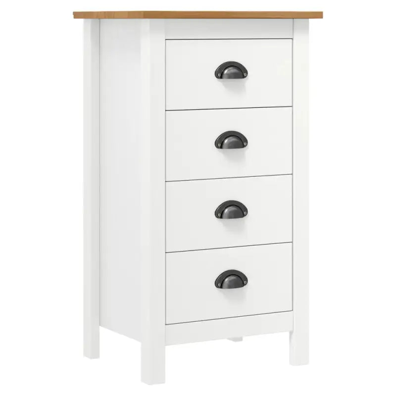 Moderne buffetkast van massief grenenhout met vier lades - Wit en bruin / 46 x 35 x 80 cm / 1 - Dressoirs & buffetkasten