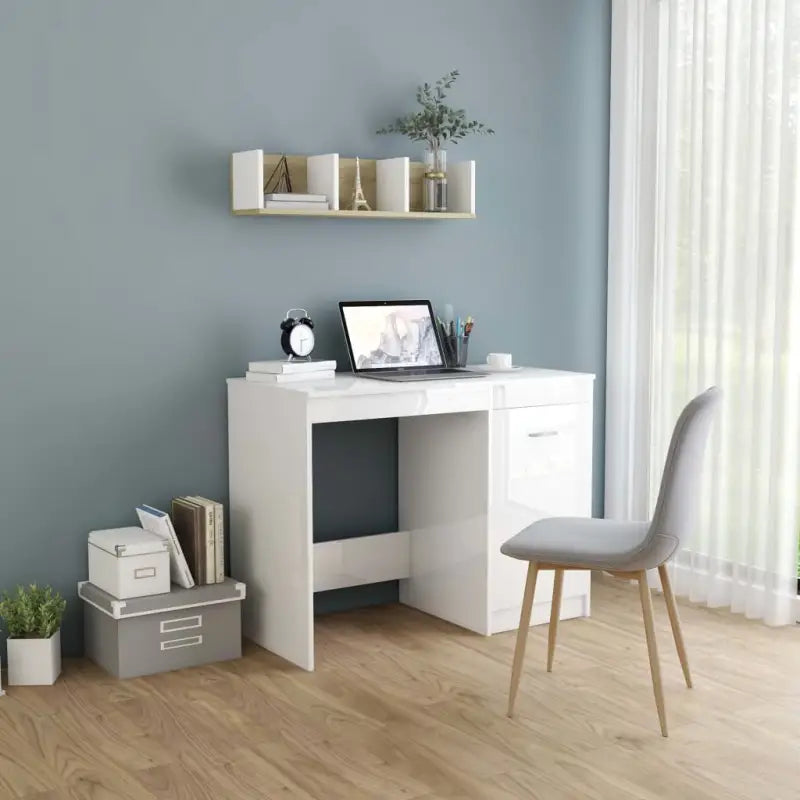 Moderne bureau van bewerkt hout voor een strakke studie- of werkplek - Hoogglans wit - Bureaus
