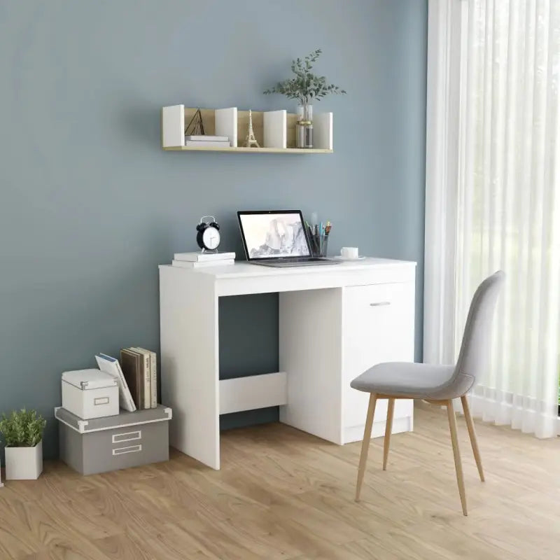 Moderne bureau van bewerkt hout voor een strakke studie- of werkplek - Wit - Bureaus