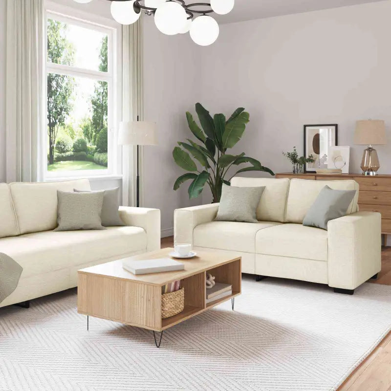Moderne Crèmekleurige Multi-Zitbank Set met Zwart Frame - Banken