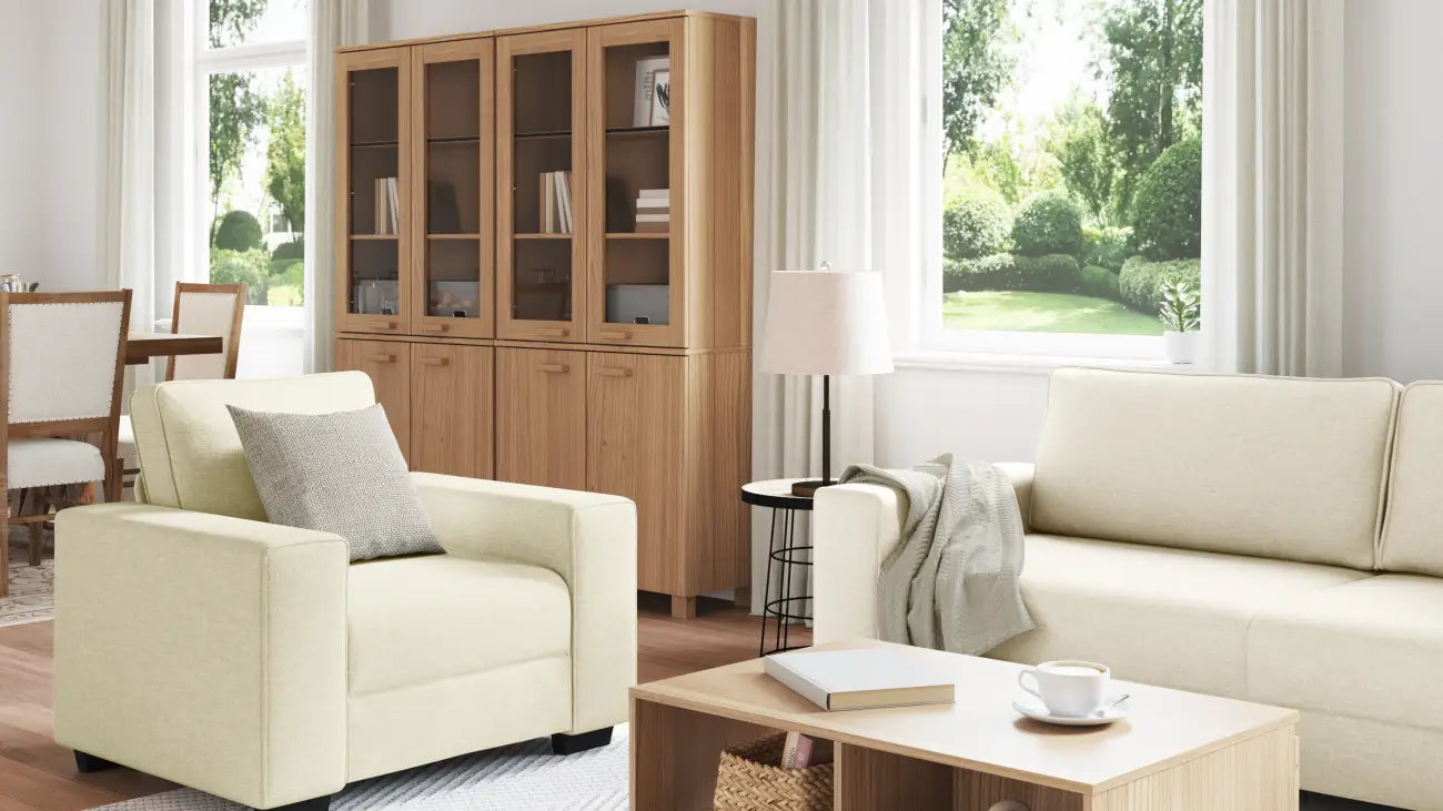 Moderne Crèmekleurige Multi-Zitbank Set met Zwart Frame - Banken