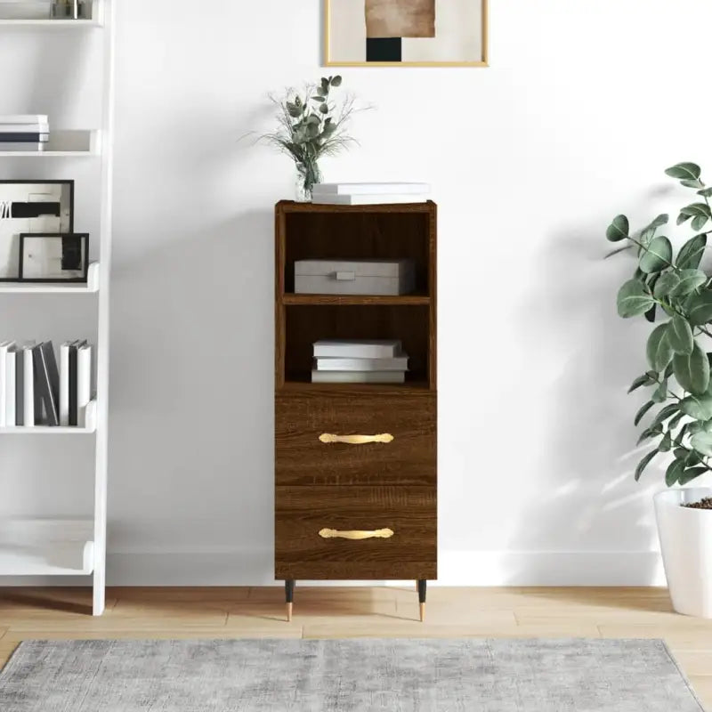Moderne dressoir met bewerkt hout en metalen poten voor een tijdloze uitstraling - Bruineiken / 1 - Dressoirs &