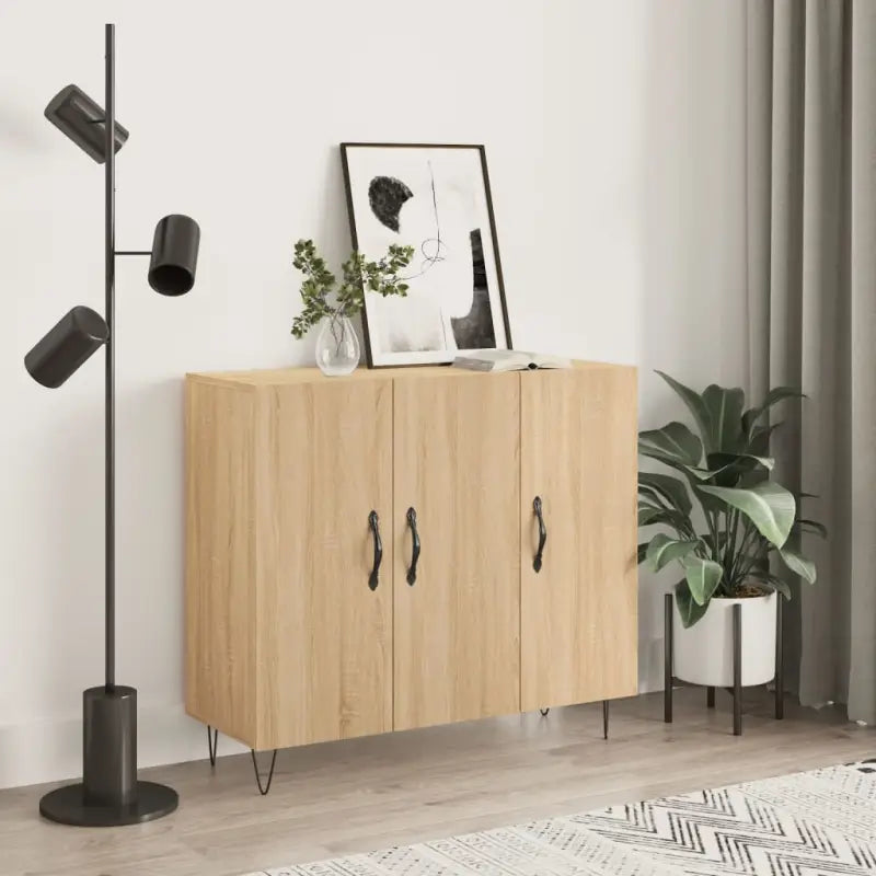 Moderne dressoir met bewerkt hout en metalen poten voor een tijdloze uitstraling - Sonoma eiken / 1 - Dressoirs &