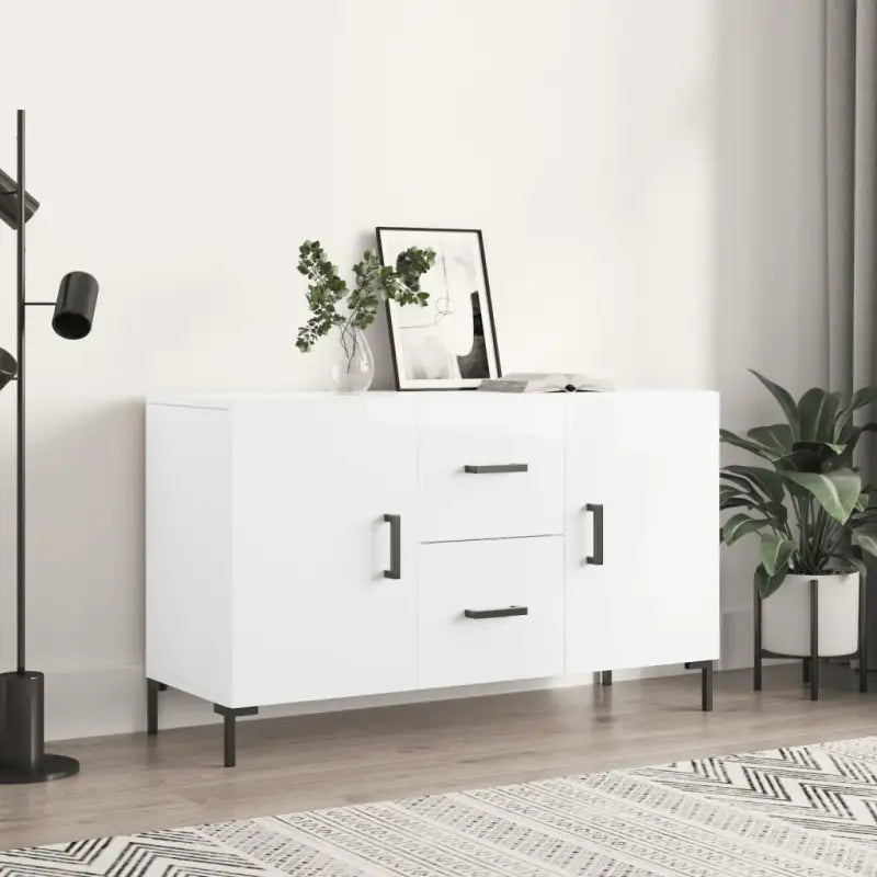 Moderne dressoir met bewerkt hout en metalen poten voor een tijdloze look - Hoogglans wit / 1 - Dressoirs & buffetkasten