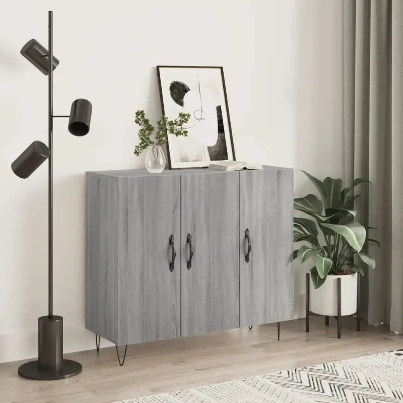 Moderne dressoir met bewerkt hout en metalen poten voor een tijdloze uitstraling - Grijs sonoma / 1 - Dressoirs &