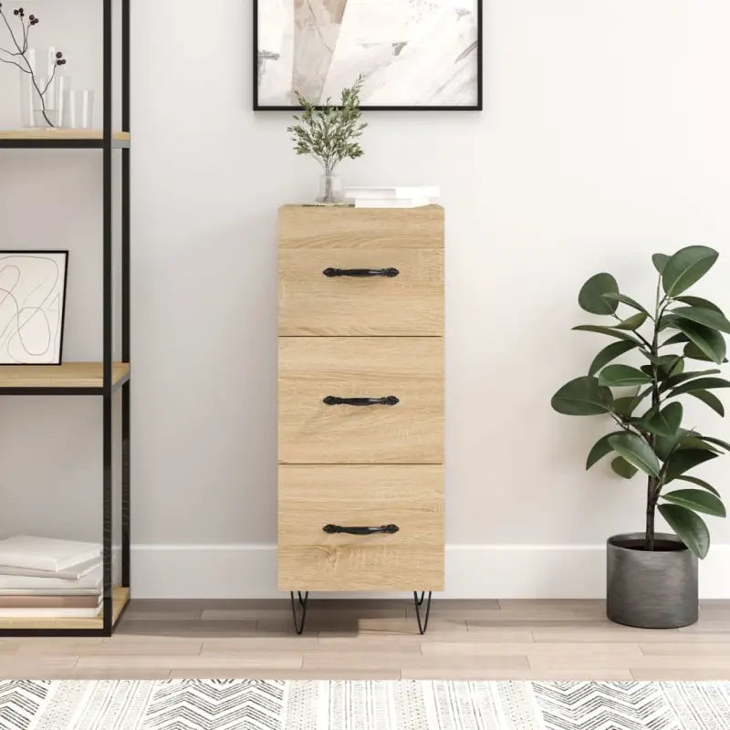 Moderne dressoir met metalen poten en bewerkt hout voor een tijdloze uitstraling - Sonoma eiken / 1 - Dressoirs &