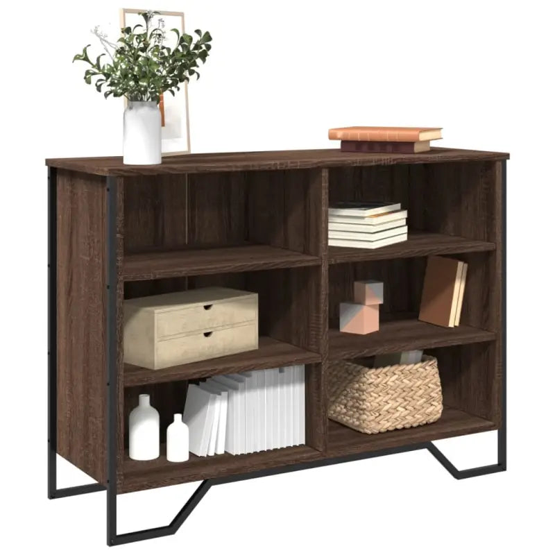 Moderne dressoir met metalen poten en bewerkt hout voor een tijdloze uitstraling - bruin eikenkleur / 1 / 101 cm