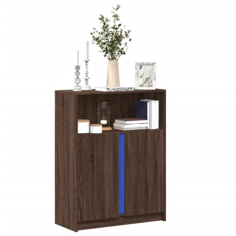 Moderne Dressoir met RGB LED-verlichting en bewerkt hout voor elke stijl - bruin eikenkleur / 1 / 77 cm - Dressoirs &