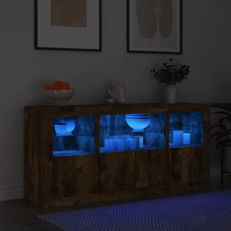 Moderne dressoir met rgb led-verlichting en duurzame bewerkte houtstijl - Gerookt eiken / 1 - Dressoirs & buffetkasten