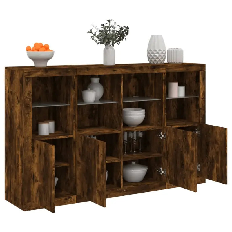 Moderne dressoirs van bewerkt hout met LED-verlichting - Gerookt eiken / 3 - Dressoirs & buffetkasten