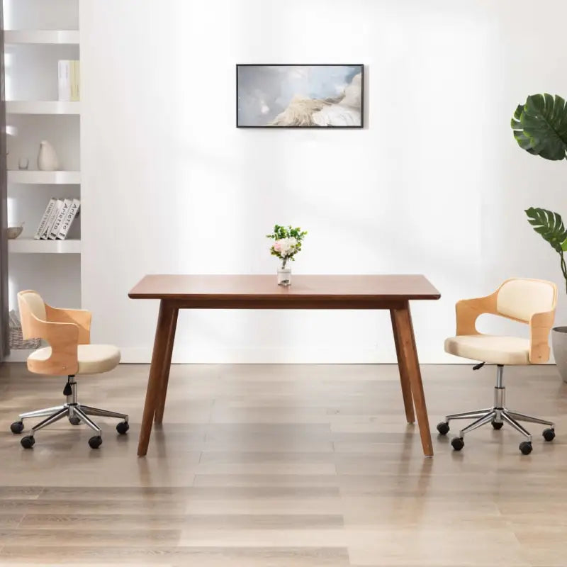 Moderne eetkamerstoelen met gebogen hout en kunstlederen bekleding - Crème / 2 - Eetkamerstoelen