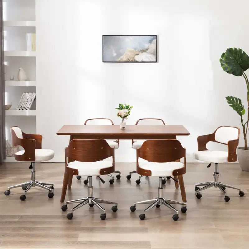 Moderne eetkamerstoelen met gebogen hout en kunstlederen bekleding - Wit / 6 - Eetkamerstoelen