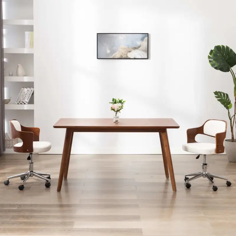 Moderne eetkamerstoelen met gebogen hout en kunstlederen bekleding - Wit / 2 - Eetkamerstoelen