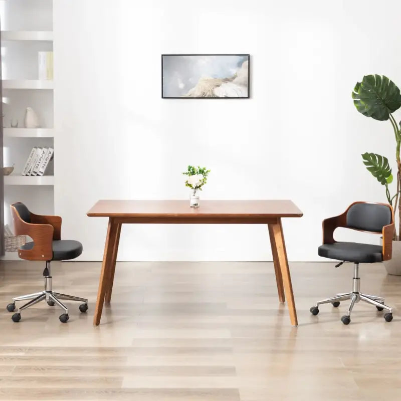Moderne eetkamerstoelen met gebogen hout en kunstlederen bekleding - Zwart en donkerbruin / 1 - Eetkamerstoelen
