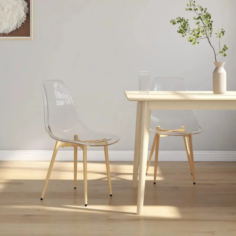 Moderne eetkamerstoelen met transparante zitting en metalen poten - 2 - Eetkamerstoelen