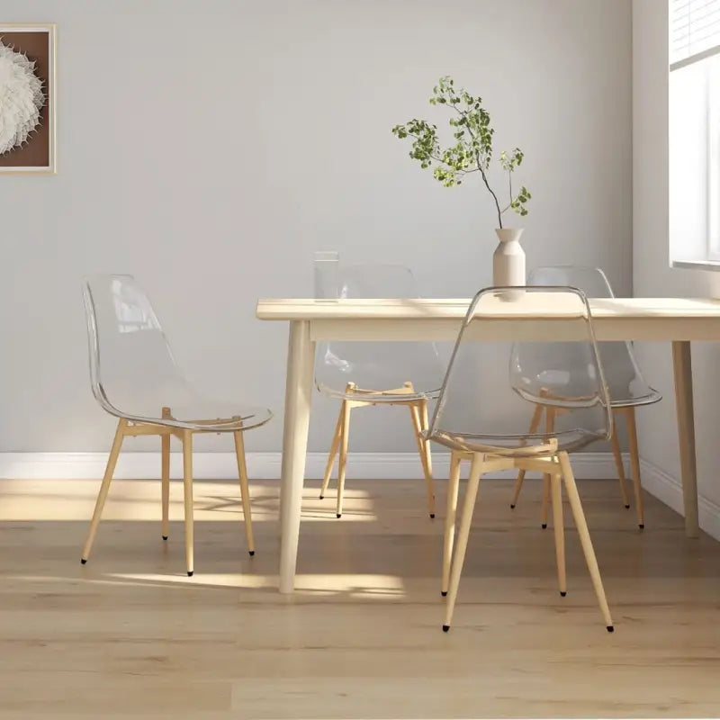 Moderne eetkamerstoelen met transparante zitting en metalen poten - 4 - Eetkamerstoelen