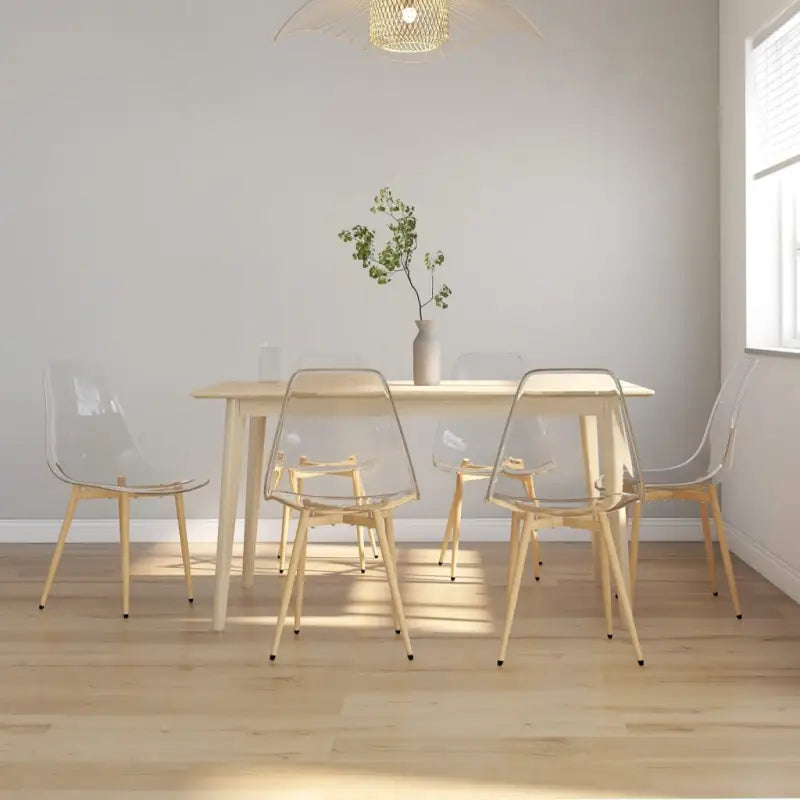 Moderne eetkamerstoelen met transparante zitting en metalen poten - 6 - Eetkamerstoelen
