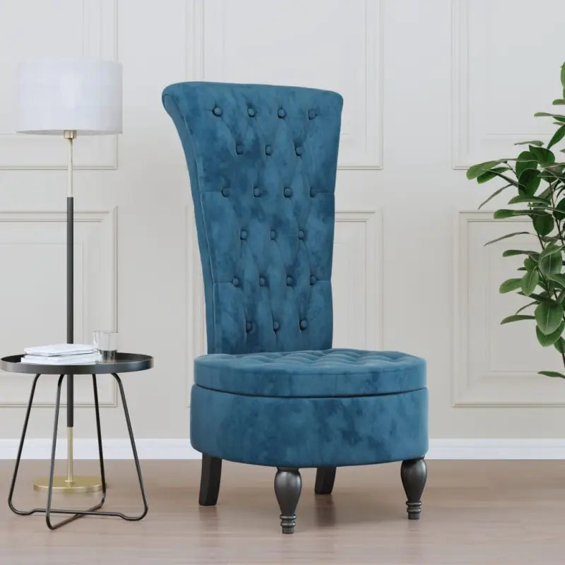 Moderne fauteuil met hoge rugleuning en fluwelen afwerking - Blauw / 1 - Fauteuils