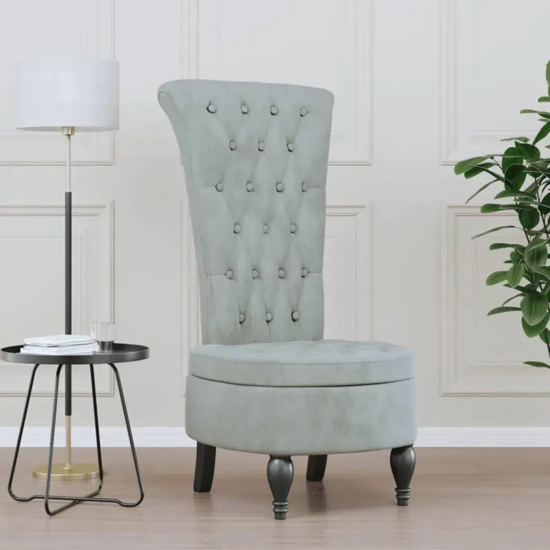 Moderne fauteuil met hoge rugleuning en fluwelen afwerking - Lichtgrijs / 1 - Fauteuils