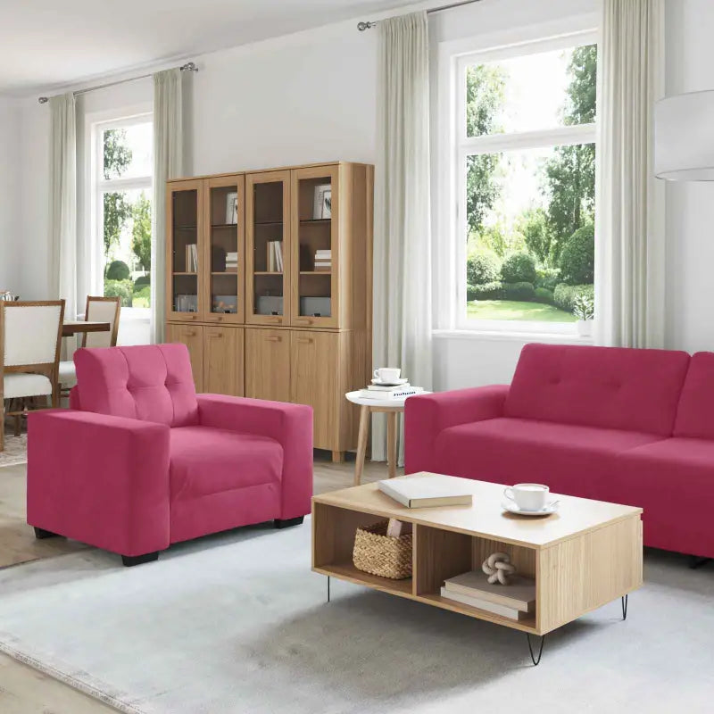 Moderne Fluwelen Bankenset in Wijnrood met Stijlvol Comfort - Banken