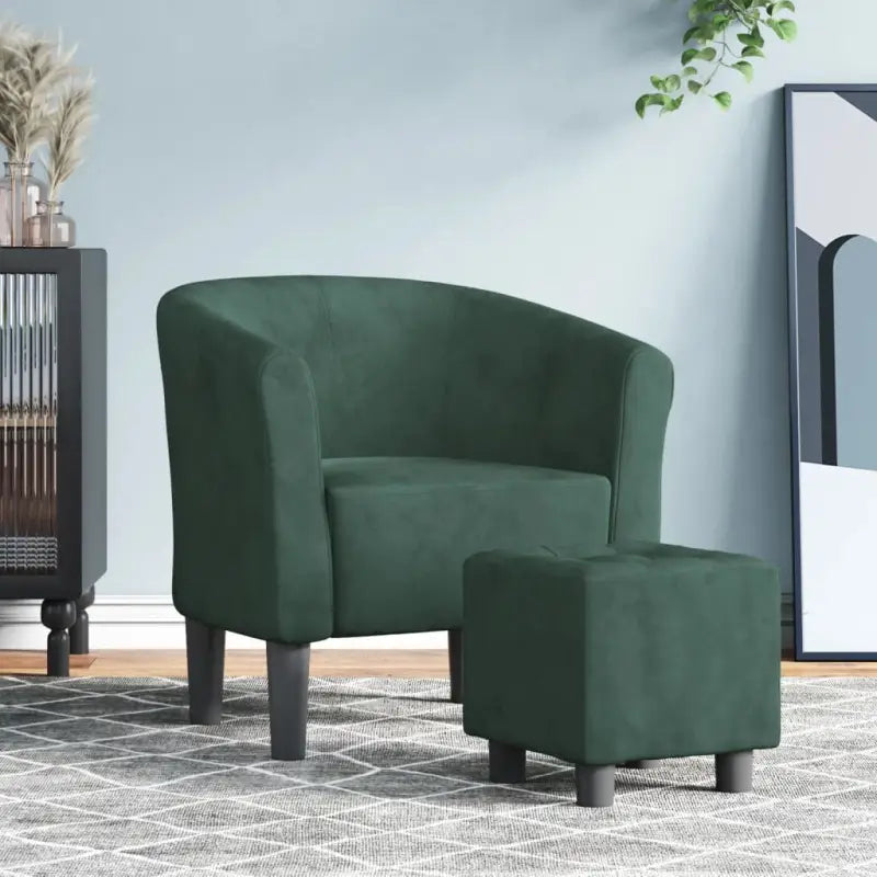 Moderne fluwelen kuipstoel met voetenbank voor iedere kamer - Donkergroen / 1 / Met voetenbank - Fauteuils &