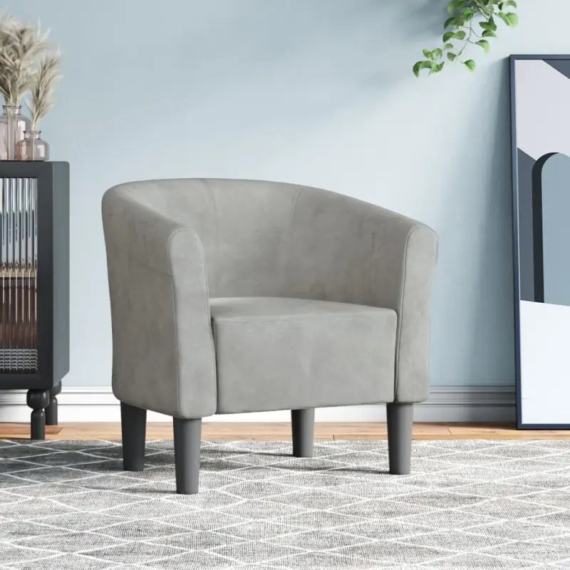 Moderne fluwelen kuipstoel met voetenbank voor iedere kamer - Lichtgrijs / 1 / Zonder voetenbank - Fauteuils &