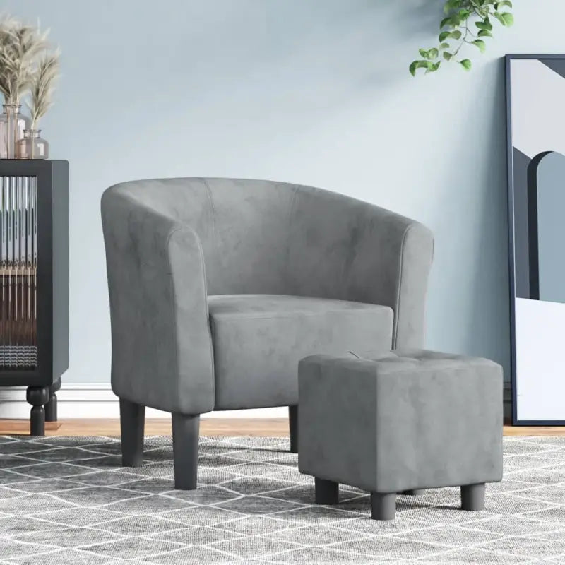 Moderne fluwelen kuipstoel met voetenbank voor iedere kamer - Donkergrijs / 1 / Met voetenbank - Fauteuils &