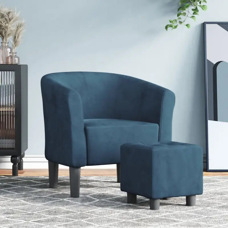 Moderne fluwelen kuipstoel met voetenbank voor iedere kamer - Donkerblauw / 1 / Met voetenbank - Fauteuils &