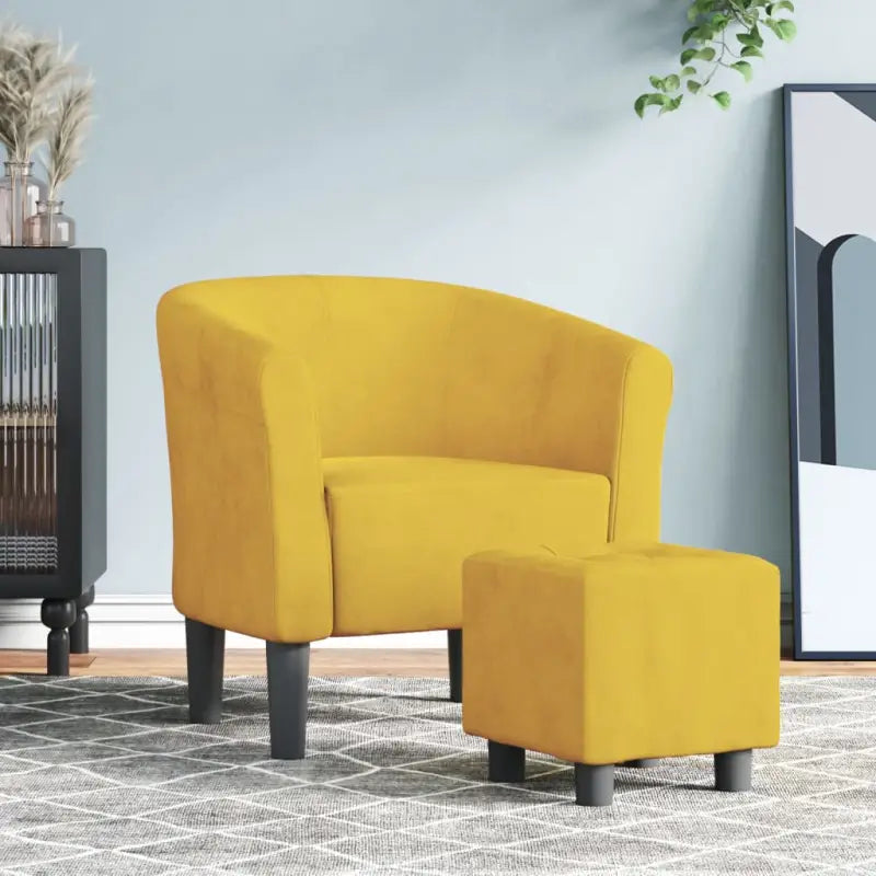 Moderne fluwelen kuipstoel met voetenbank voor iedere kamer - Geel / 1 / Met voetenbank - Fauteuils & Relaxfauteuils