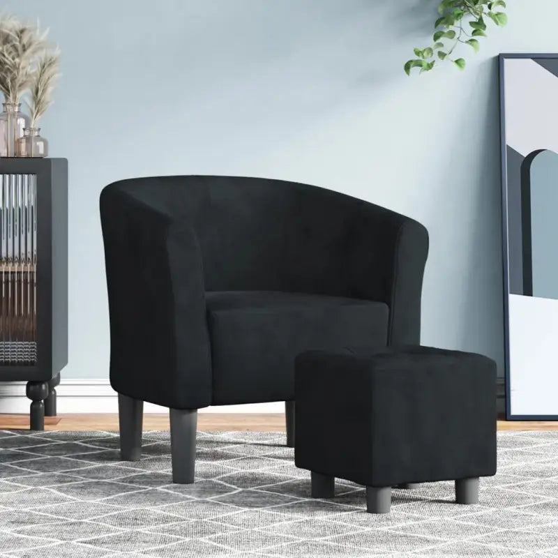 Moderne fluwelen kuipstoel met voetenbank voor iedere kamer - Zwart / 1 / Met voetenbank - Fauteuils & Relaxfauteuils