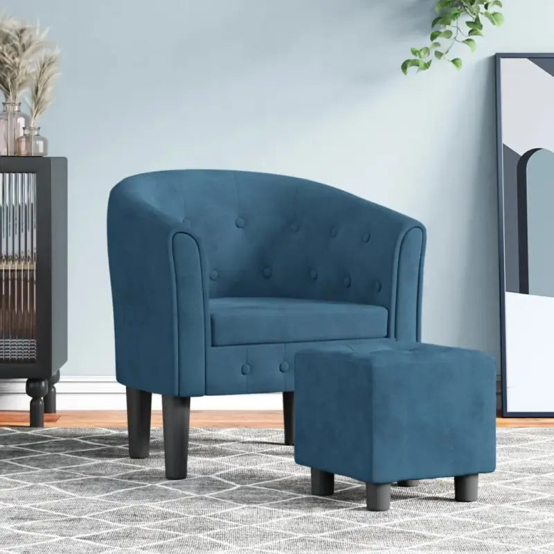 Moderne fluwelen kuipstoel voor elegantie en comfort - Donkerblauw / 1 / Met voetenbank - Fauteuils & Relaxfauteuils