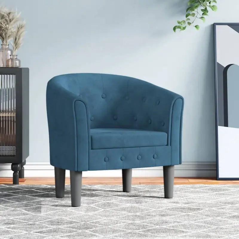 Moderne fluwelen kuipstoel voor elegantie en comfort - Donkerblauw / 1 / Zonder voetenbank - Fauteuils & Relaxfauteuils