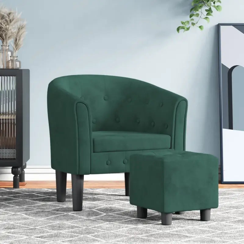 Moderne fluwelen kuipstoel voor elegantie en comfort - Donkergroen / 1 / Met voetenbank - Fauteuils & Relaxfauteuils