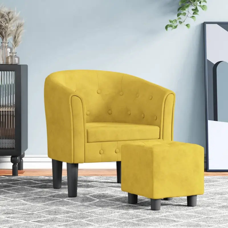 Moderne fluwelen kuipstoel voor elegantie en comfort - Geel / 1 / Met voetenbank - Fauteuils & Relaxfauteuils
