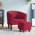 Moderne fluwelen kuipstoel voor elegantie en comfort - Wijnrood / 1 / Met voetenbank - Fauteuils & Relaxfauteuils