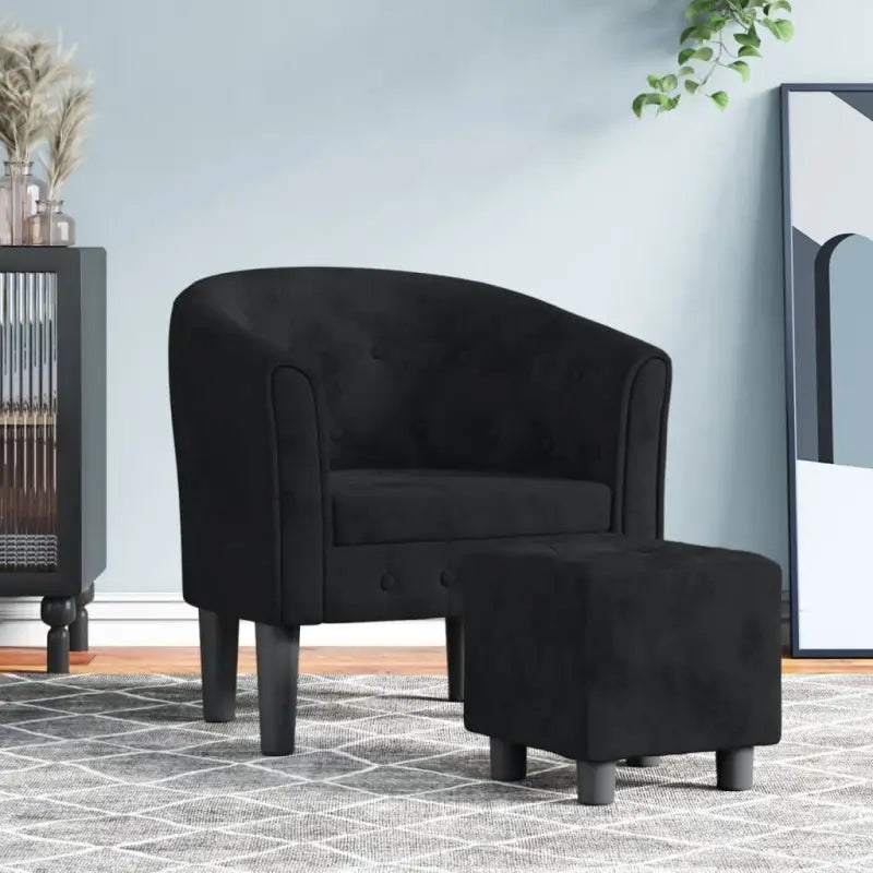 Moderne fluwelen kuipstoel voor elegantie en comfort - Zwart / 1 / Met voetenbank - Fauteuils & Relaxfauteuils