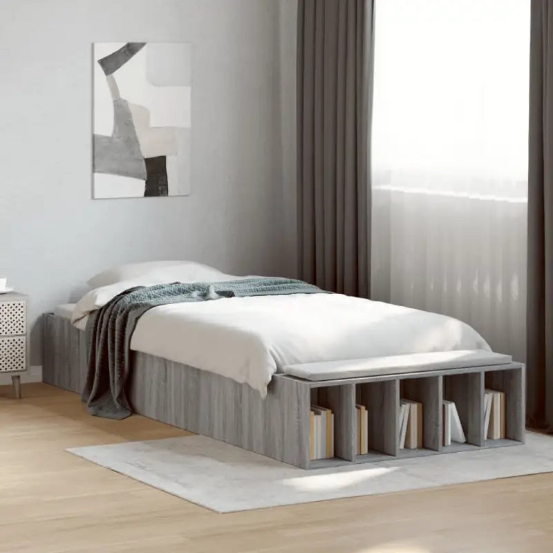 Moderne Grijs Sonoma Bedframe van Bewerkt Hout voor de Slaapkamer - Grijs sonoma / 75 x 190 cm - Bedden & bedframes