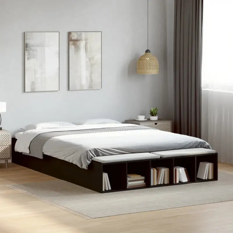 Moderne Grijs Sonoma Bedframe van Bewerkt Hout voor de Slaapkamer - Zwart / 160 x 200 cm - Bedden & bedframes