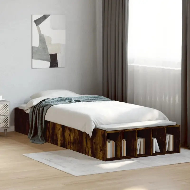 Moderne Grijs Sonoma Bedframe van Bewerkt Hout voor de Slaapkamer - Gerookt eiken / 90 x 200 cm - Bedden & bedframes