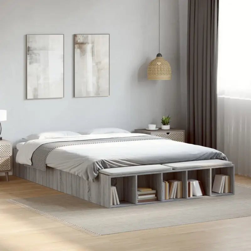 Moderne Grijs Sonoma Bedframe van Bewerkt Hout voor de Slaapkamer - Grijs sonoma / 150 x 200 cm - Bedden & bedframes