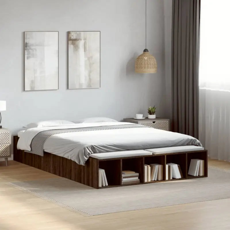 Moderne Grijs Sonoma Bedframe van Bewerkt Hout voor de Slaapkamer - bruin eikenkleur / 135 x 190 cm - Bedden & bedframes