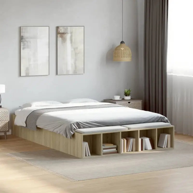 Moderne Grijs Sonoma Bedframe van Bewerkt Hout voor de Slaapkamer - Sonoma eiken / 120 x 190 cm - Bedden & bedframes