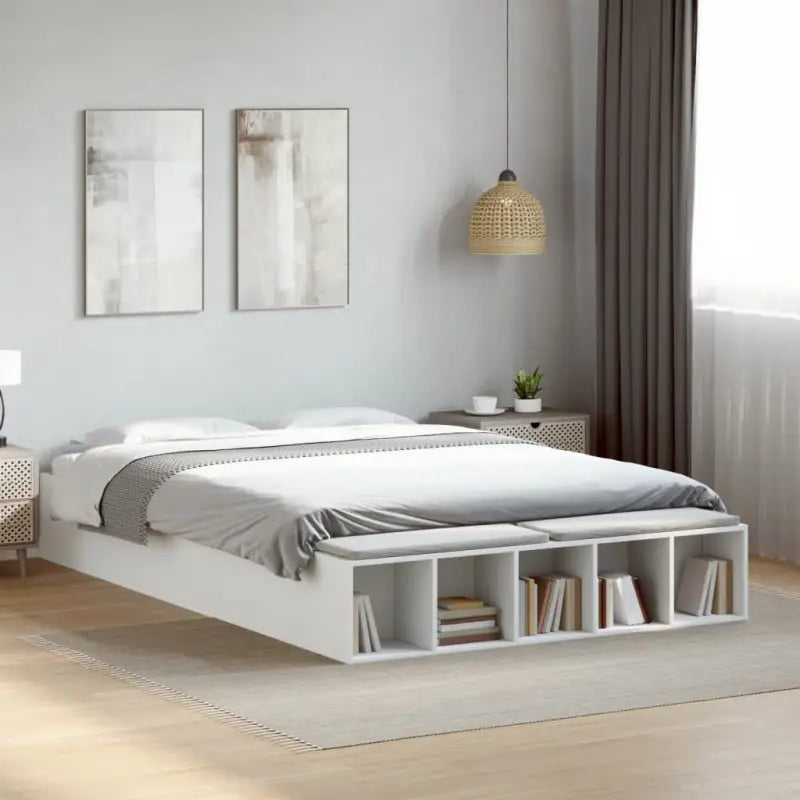 Moderne Grijs Sonoma Bedframe van Bewerkt Hout voor de Slaapkamer - Wit / 150 x 200 cm - Bedden & bedframes