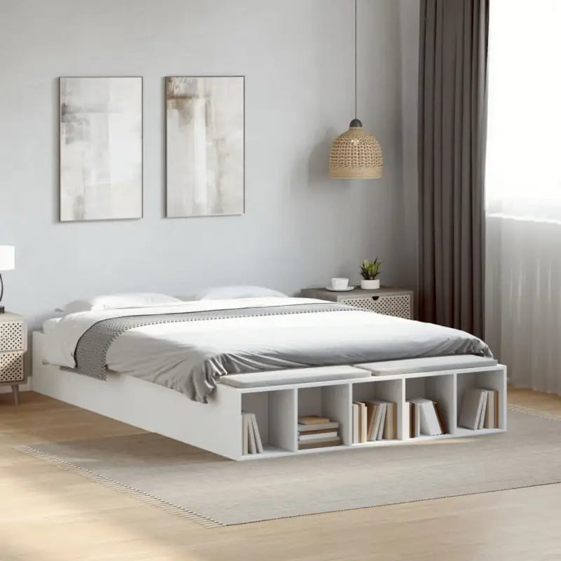 Moderne Grijs Sonoma Bedframe van Bewerkt Hout voor de Slaapkamer - Wit / 135 x 190 cm - Bedden & bedframes
